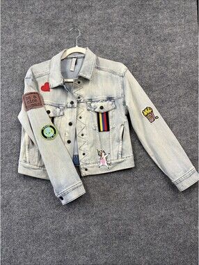 Athleta Women's Light Wash Denim Jacket (no hooded insert) patches added Sz S